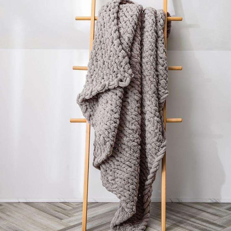 Handmade Thick Wool Knitted Blanket Sofa Chenille Stick Knitted Blanket, Size: 80 x 100 CM(Camel ...