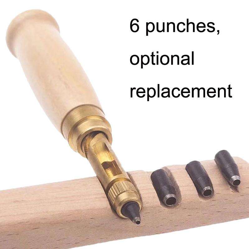 6 In 1 Automatic Belt Punch Punching Multi-scalp Anechoic Belt Punch(Wood Color)