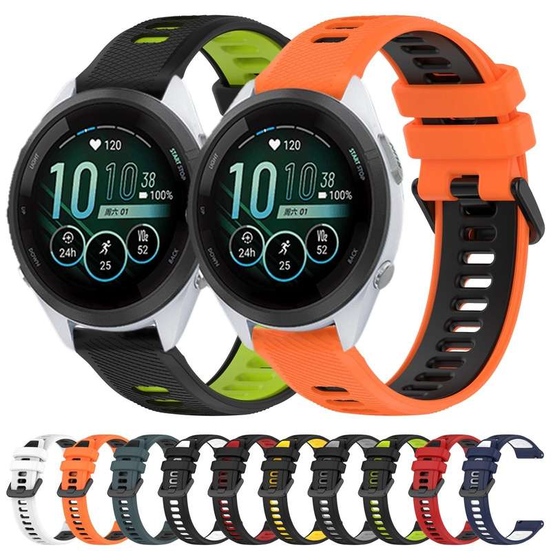For Garmin Forerunner 265S 18mm Sports Two-Color Silicone Watch Band(Black+Grey)
