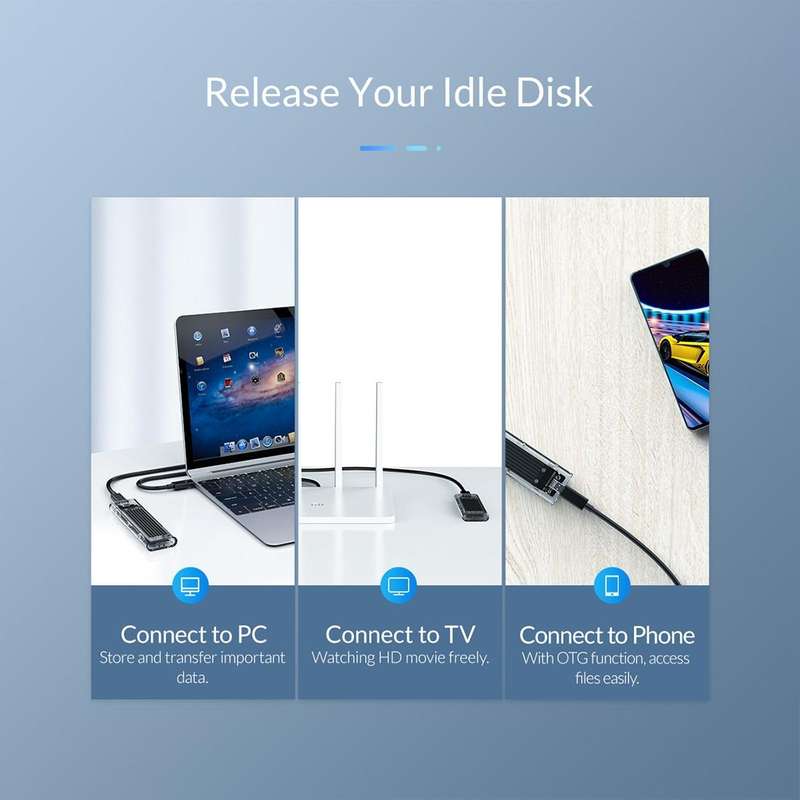 ORICO TCM2F-C3 NGFF M.2 Hard Drive Enclosure,Tool Free Type-C Interface Transparent Hard Disk Box