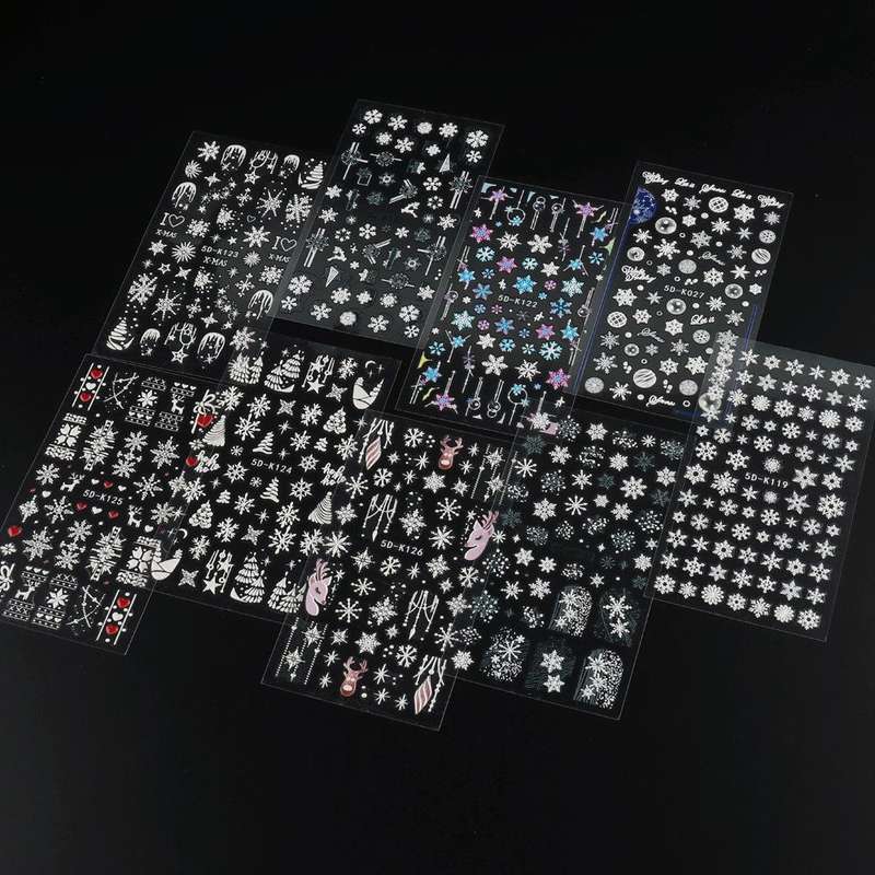 3 PCS 5D Embossed Nail Stickers Christmas Snowflake Elk Nail Stickers(5D-K123)