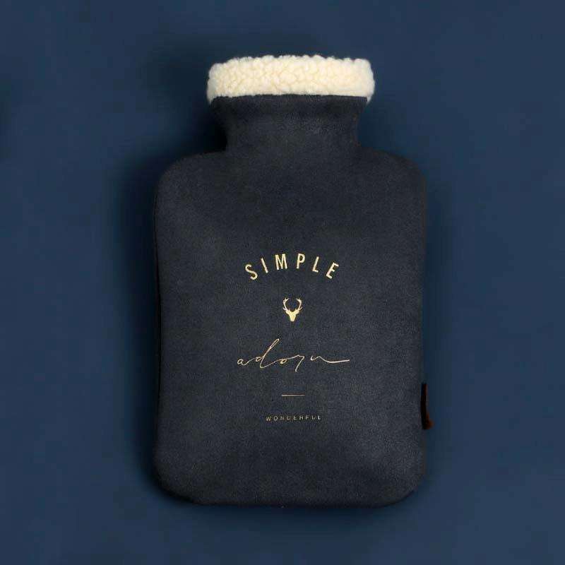ZS0030 1000ml Plush Water-Filled Hot Water Bags Explosion-Proof Warming Water Bottle(Navy Blue)