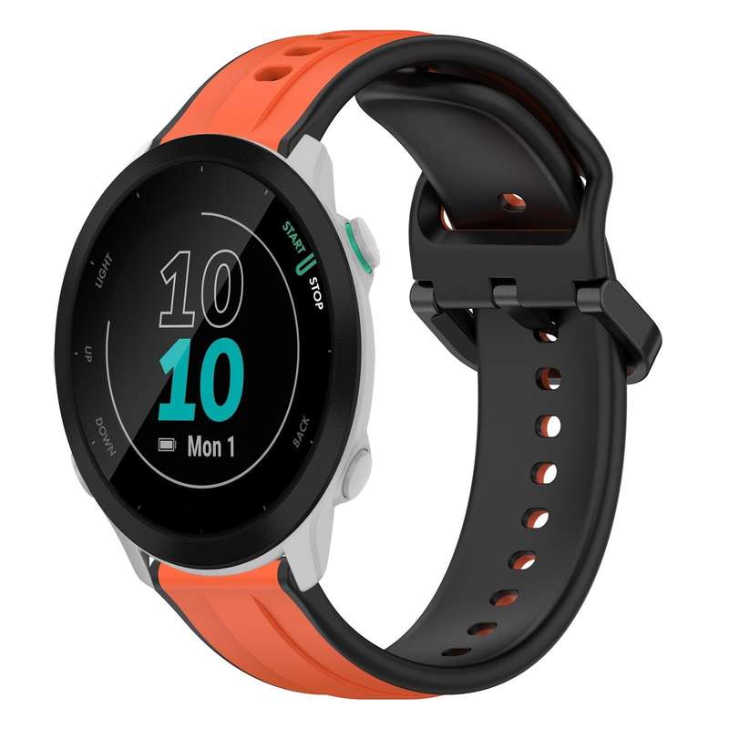 For Garmin Forerunner 55 20mm Convex Loop Two-Color Silicone Watch Band(Orange+Black)