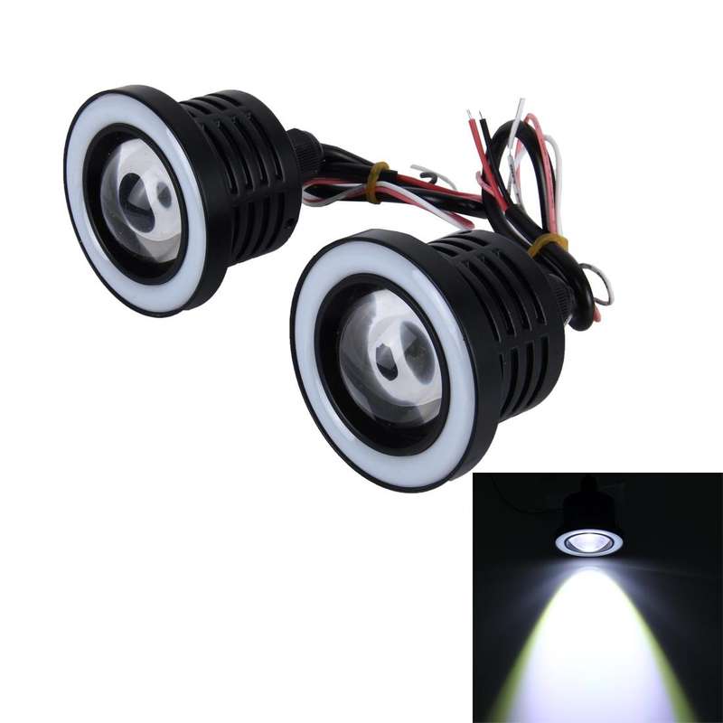 2 PCS 2.5 inch 10W 900 LM 6000K Car Fog Lights with Colorful Angle Eye Light, DC 12V(White Light)