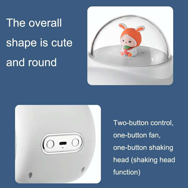 Baby Stroller Fan Home Mute Outdoor Cooling Portable Rabbit Octopus Fan With Shake Head (White)