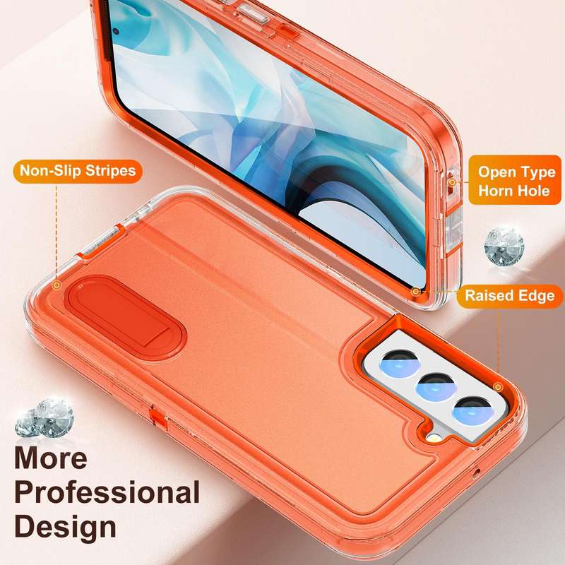 For Samsung Galaxy S23 5G 3 in 1 Rugged Holder Phone Case(Transparent)