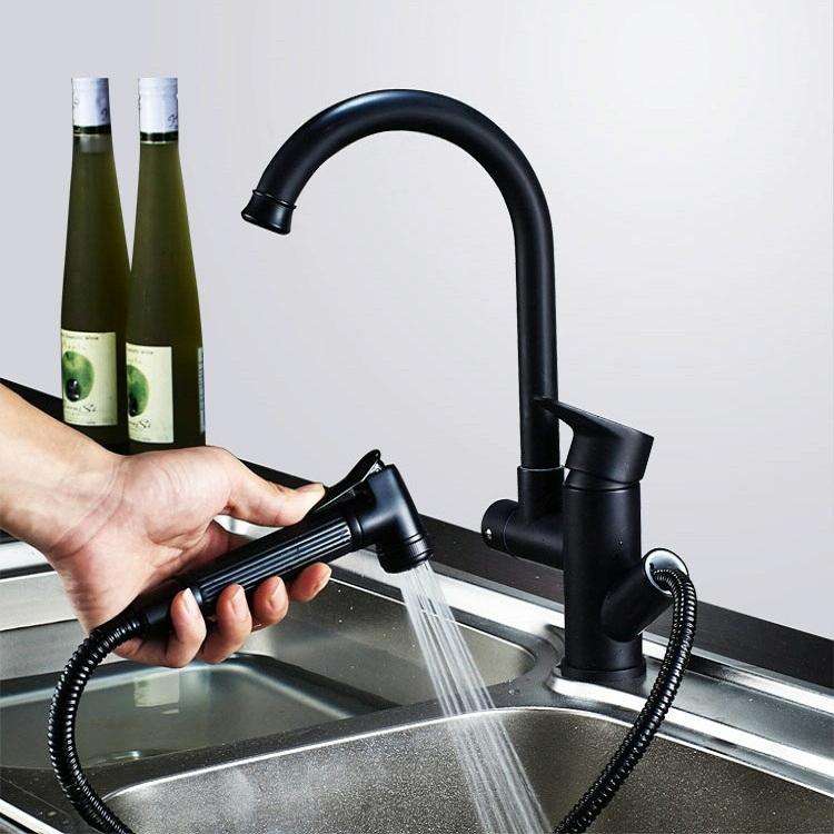 Kitchen Pull-Out Double Faucet Water Table Hot And Cold Water Faucet, Specification: Wheel Bendin...