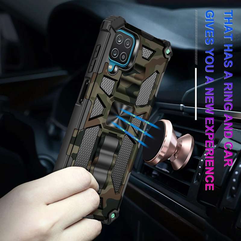 For Samsung Galaxy A12 Camouflage Armor Shockproof TPU + PC Magnetic Protective Case with Holder(...