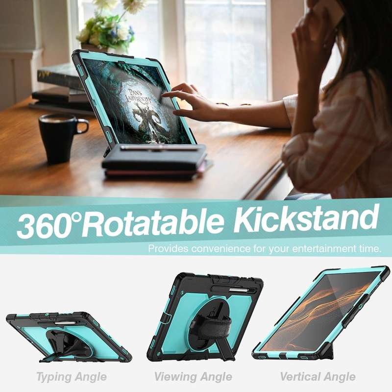 For Samsung Galaxy Tab S8 Ultra 14.6 inch SM-X900 Silicone + PC Tablet Case with Shoulder Strap(B...