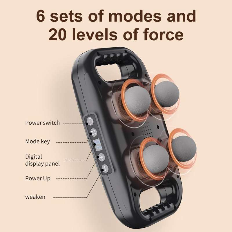 4-Head Waist Back Massager Handheld Deep Tissue(White)