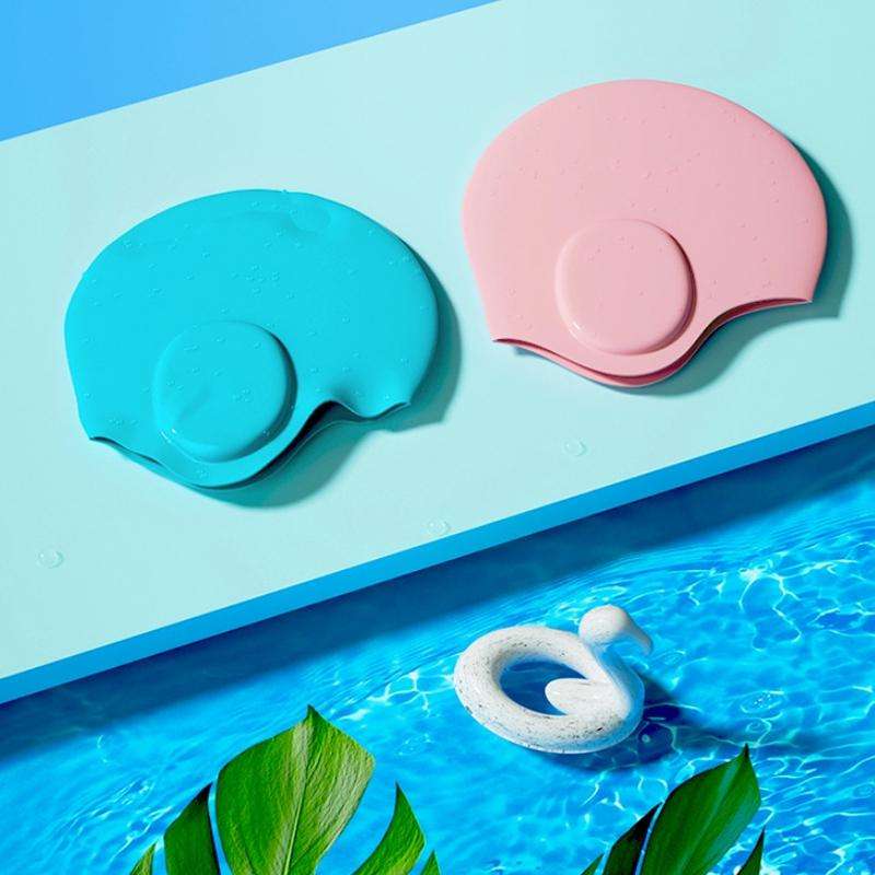 WAVE Waterproof Solid Color Ear Guard Silicone Swimming Cap, Color: Childrens Pink
