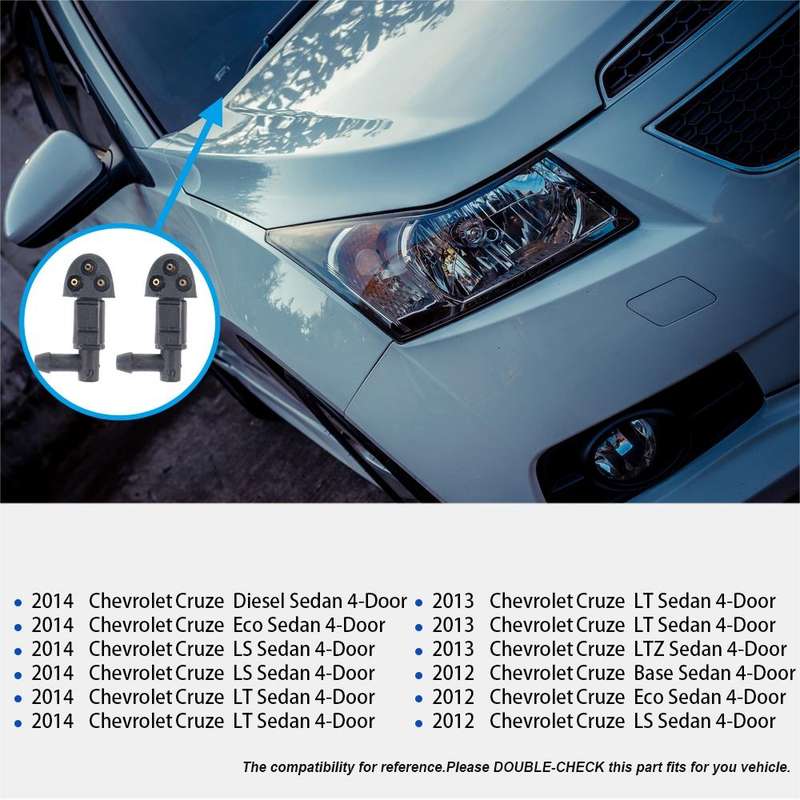 2 PCS Front Windshield Washer Wiper Jet Water Spray Nozzle + Hose Connector Set 94556605 for Chev...