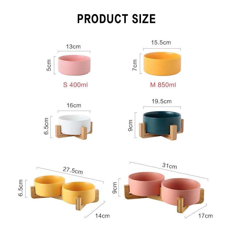 15.5cm/850ml Cat Bowl Dog Pot Pet Ceramic Bowl, Style:Single Bowl With Wooden Stand(Green)