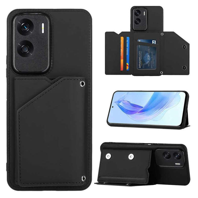For Honor 90 Lite/X50i Skin Feel PU + TPU + PC Card Slots Phone Case(Black)
