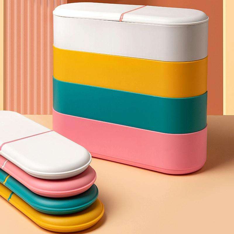 Household Battery Storage Box Data Cable Charger Storage Organizer Box, Color: Pink 3 Layer