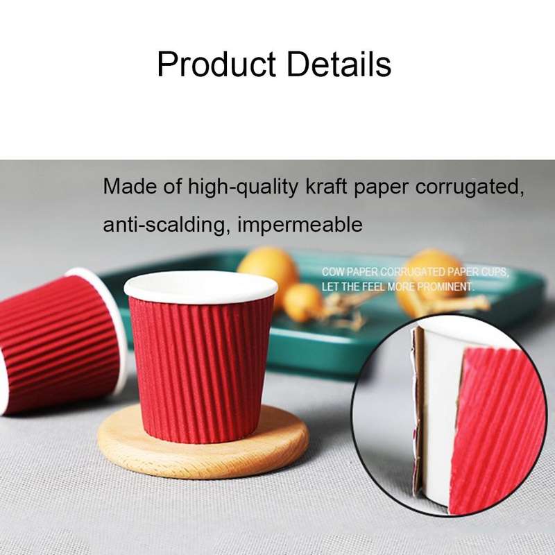 100 PCS 8oz Linen Corrugated Thickened kraft Paper Corrugated Coffee Cup