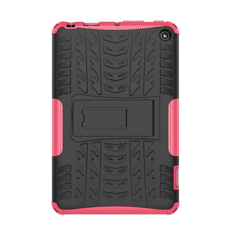 For Amazon Kindle Fire 7 2022 Tire Texture TPU + PC Tablet Case with Holder(Pink)