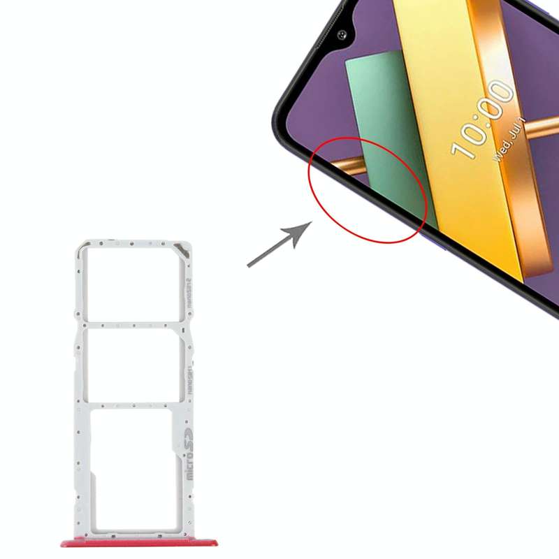 SIM Card Tray + SIM Card Tray + Micro SD Card Tray for LG K22 LMK200Z LMK200E LMK200B LM-K200 (Red)
