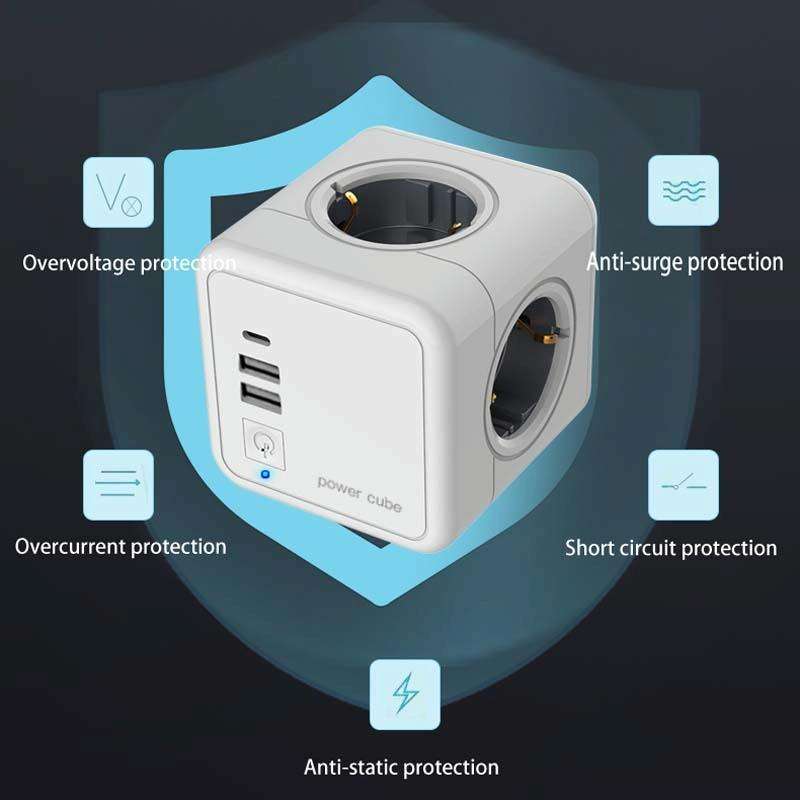 Creative Power Cube Socket Conversion Socket, EU Plug 1.5m Red