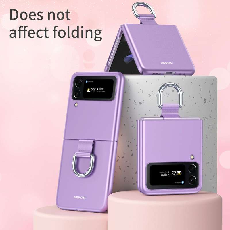 For Samsung Galaxy Z Flip4 Skin Feel Folding Phone Case with Drawstring Key Chain(Green)