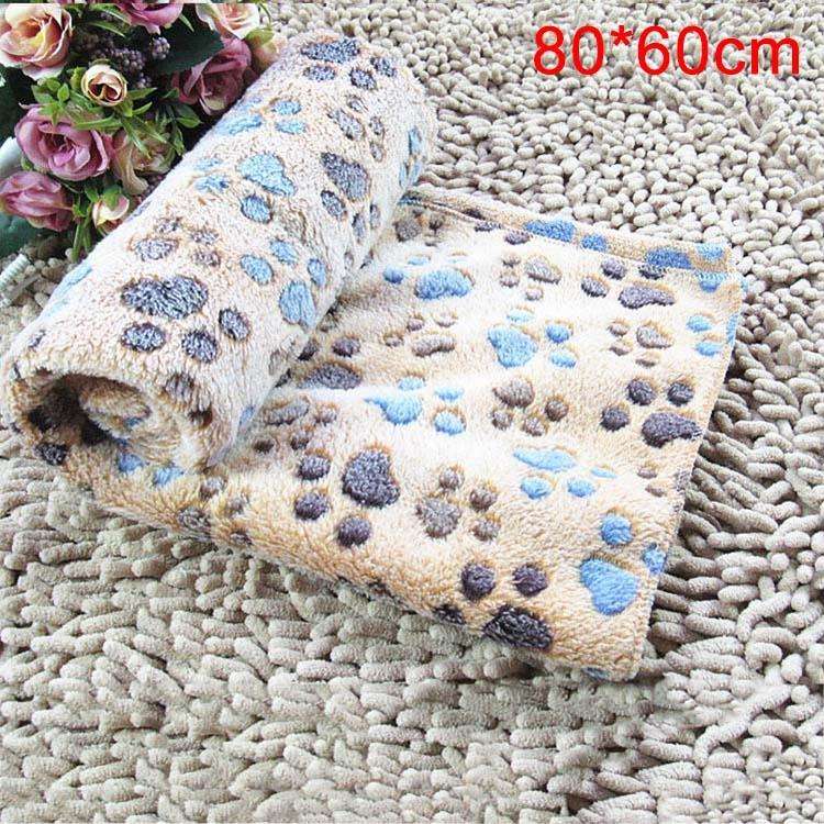 Dog Kennel Mat Footprints Pattern Thick Warm Coral Fleece Pet Dog Blankets, Size: M, 60*80cm(Coffee)