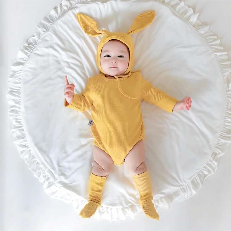 3 in 1 Autumn Baby Rabbit Shaped Cotton Pit Strip Lycra Romper with Hat & Socks Set (Color:Yellow...