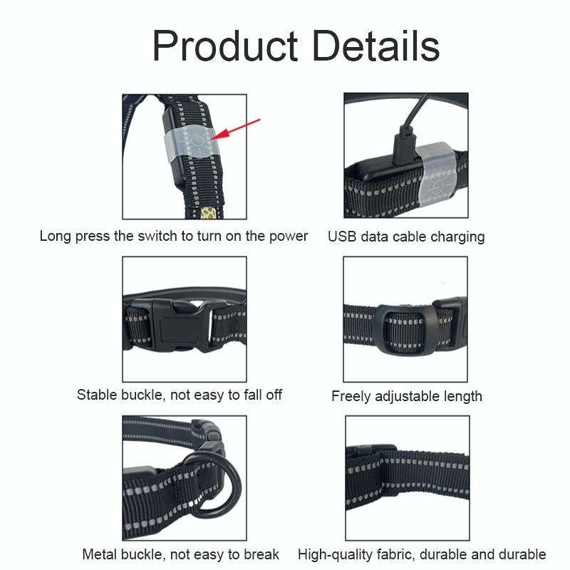 LED Rechargeable Wear-resistant and Waterproof Pet Lighting Collar, Size: M(Black)