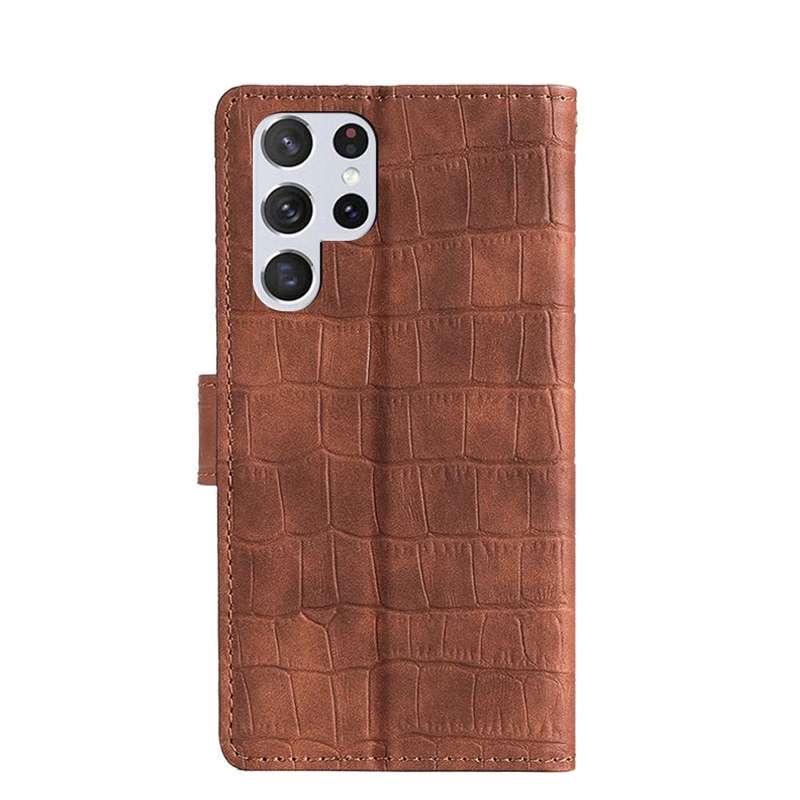For Samsung Galaxy S22 Ultra 5G Skin Feel Crocodile Magnetic Clasp Leather Phone Case(Brown)