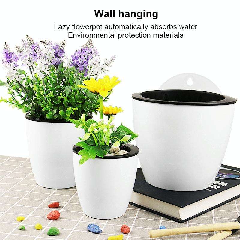 Self-Watering Planter Grow Plants Lazy Flower Pots Wall-hanging Round Resin Plastic Flower Pots, ...