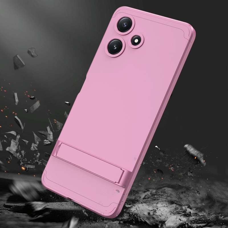 For Xiaomi Redmi 12 5G GKK Three Stage Splicing Full Coverage PC Phone Case with Stand(Rose Gold)