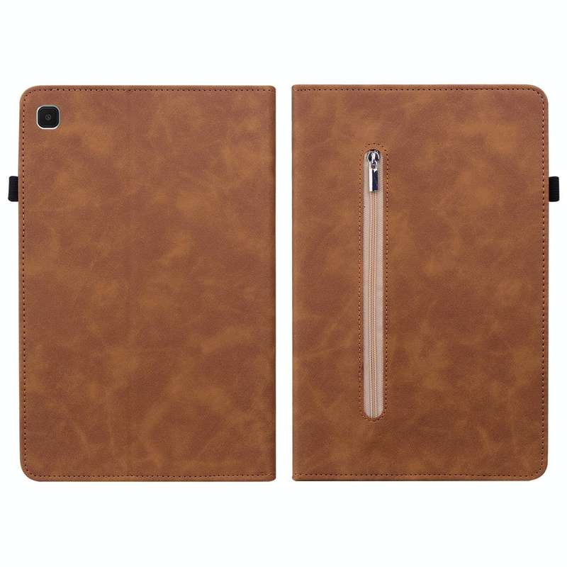 For Samsung Galaxy Tab A7 Lite T220 Skin Feel Solid Color Zipper Leather Tablet Case(Brown)