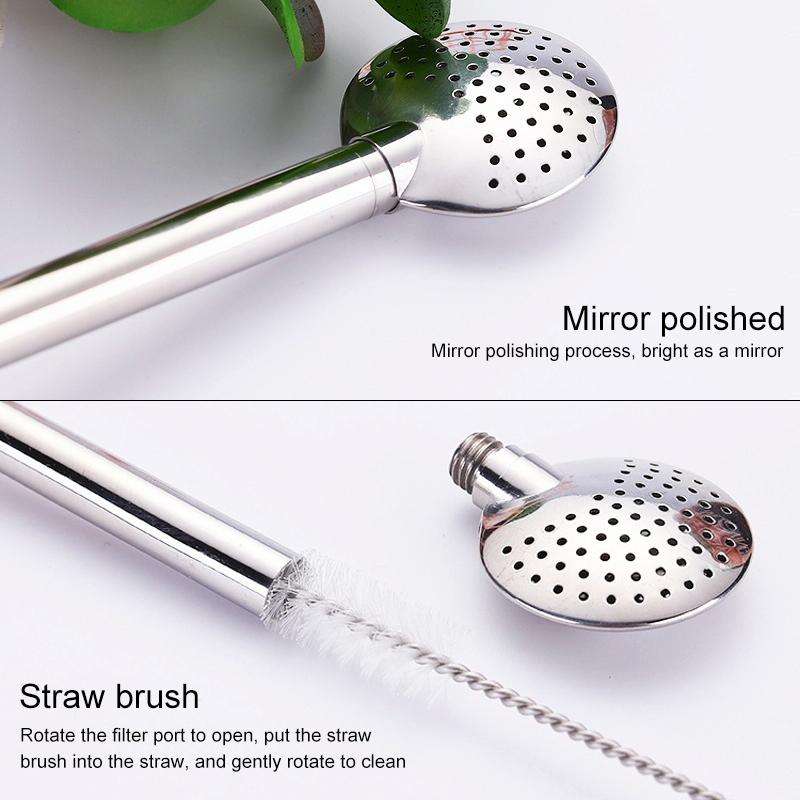 Washable Stainless Steel Straw Spoon Filter Slip Tea Tableware(Pink)