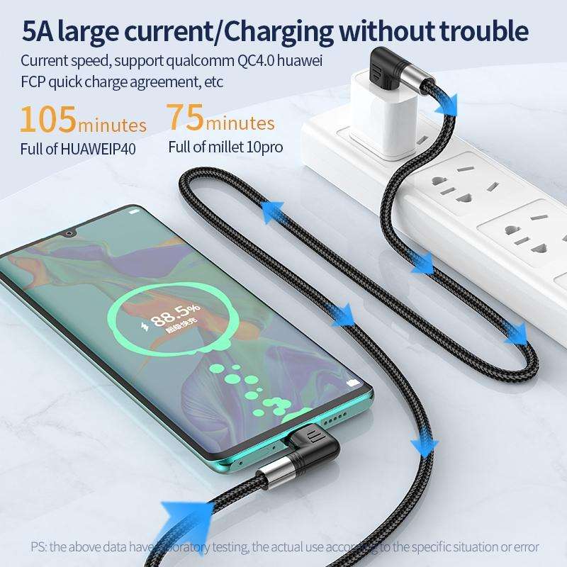 A9 100W USB-C/Type-C to USB-C/Type-C Double Elbow Data Cable, Length:0.5m