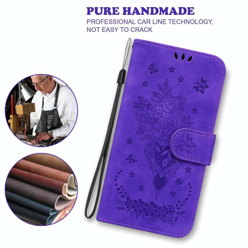 For Samsung Galaxy A52 5G / 4G Butterfly Rose Embossed Leather Phone Case(Purple)