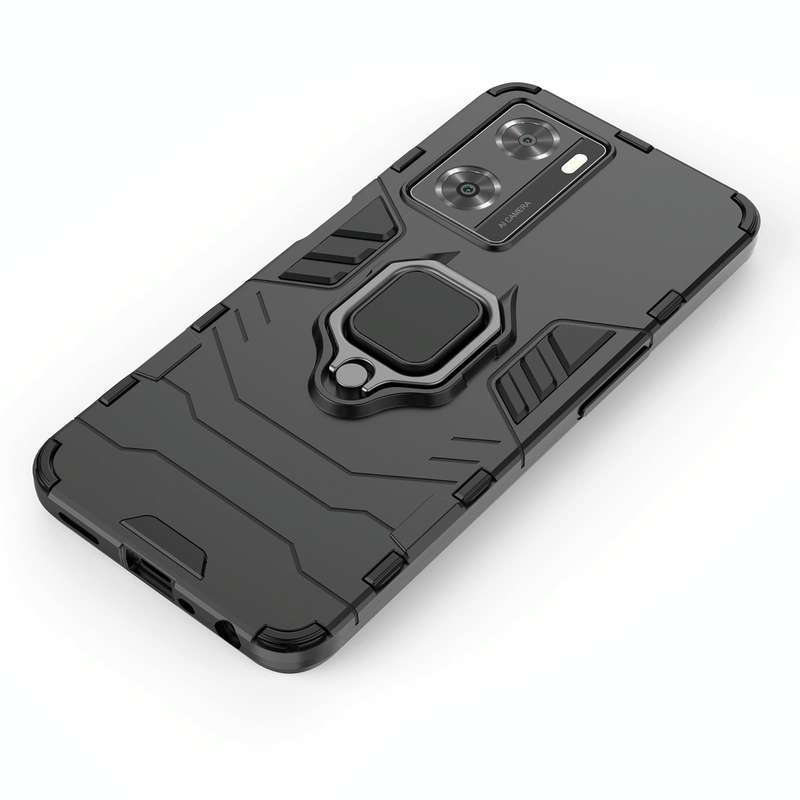 For OPPO A57 4G Foreign Version Shockproof PC + TPU Holder Phone Case(Navy Blue)