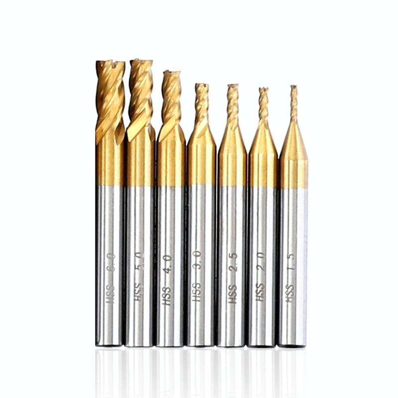 7 PCS/Set High-Speed Steel And Aluminum End Face Milling Cutter With Straight Shank Titanium-Plat...