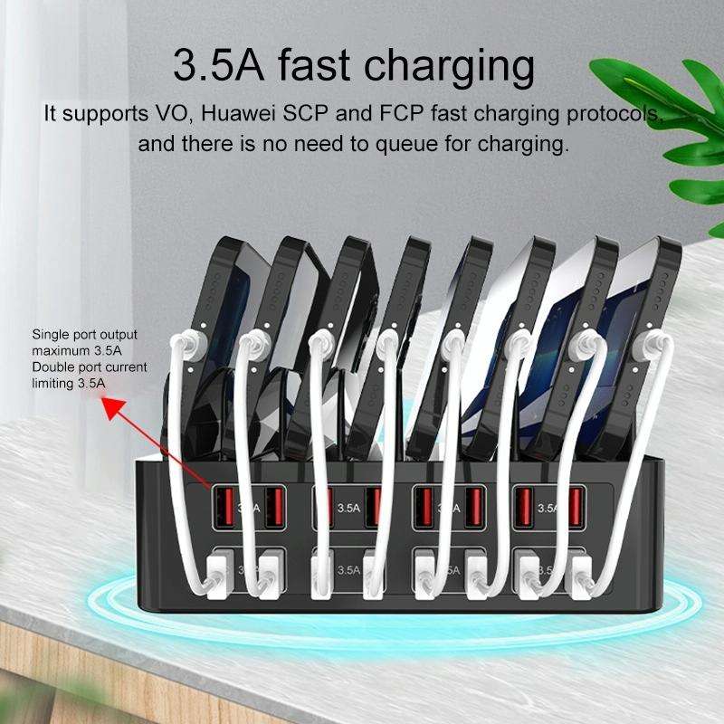 YFY-A55 150W 16 x USB Ports Smart Charging Station with Phone & Tablet Stand, EU Plug