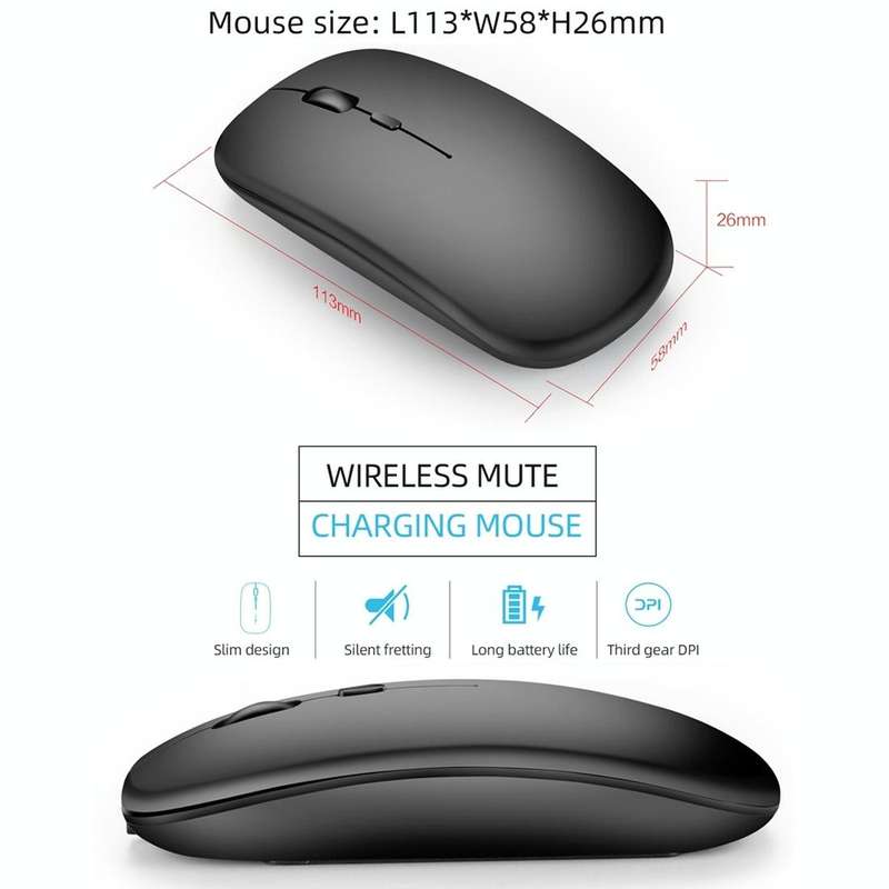 HXSJ M90 2.4GHz Ultrathin Mute Rechargeable Dual Mode Wireless Bluetooth Notebook PC Mouse(Grey)