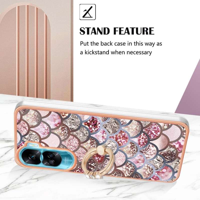 For Honor 90 Lite 5G Electroplating IMD TPU Phone Case with Ring(Pink Scales)