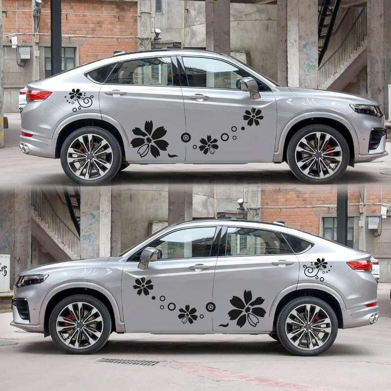 2 PCS/Set D-510 Flowers Pattern Car Modified Decorative Sticker(Black)