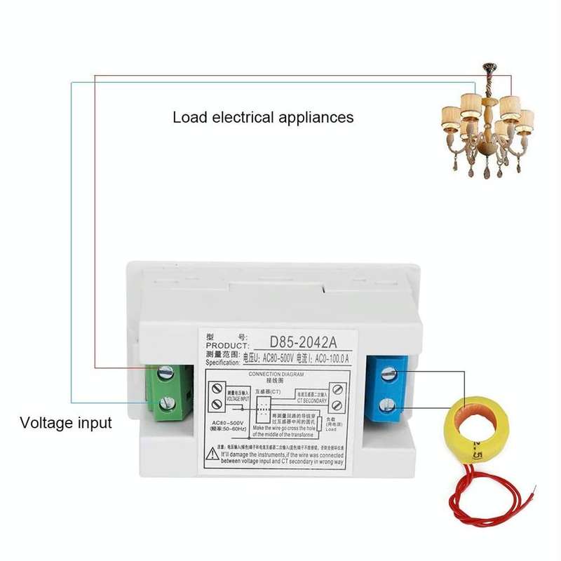 D85-2042A 110V 220V 380V 100A Digital AC Voltmeter Ammeter Current Amps Volt Meter LCD Panel Moni...