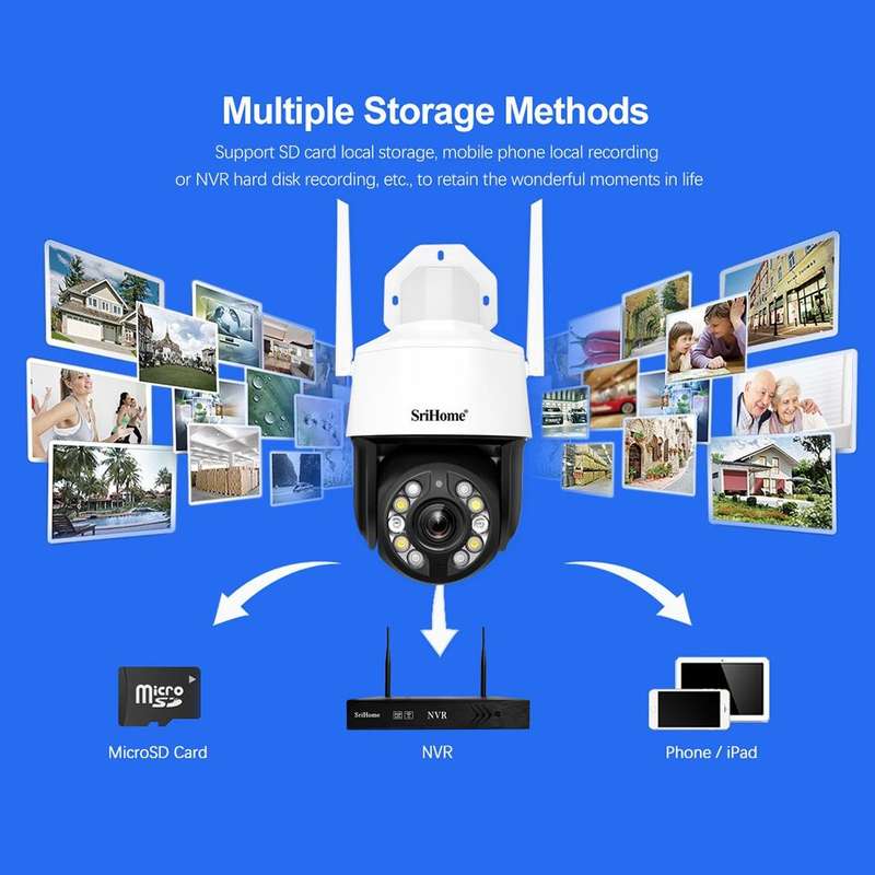 SriHome SH041 5.0MP 20X Optical Zoom 2.4G/5G WiFi IP66 Waterproof AI Auto Tracking H.265 Video Su...