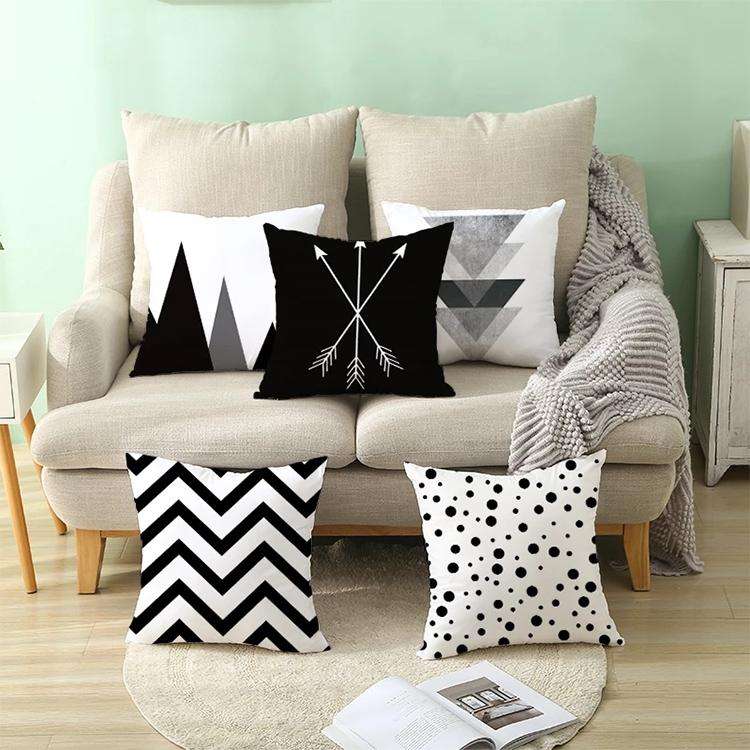2 PCS Black and White Simple and Modern Geometric Abstract Decorative Pillowcases Polyester Throw...