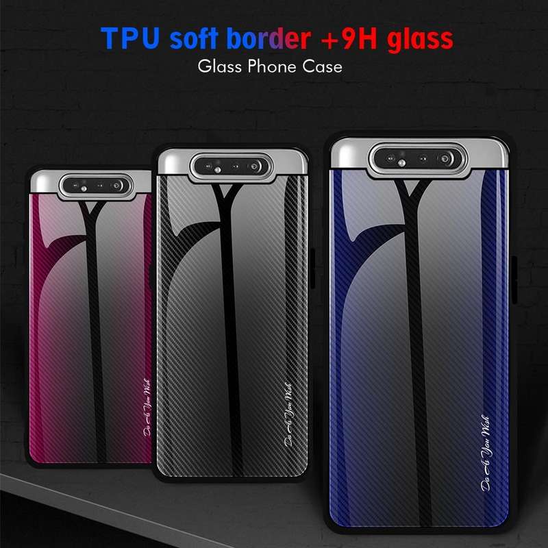 For Galaxy A80 / A90 Texture Gradient Glass Protective Case(Blue)