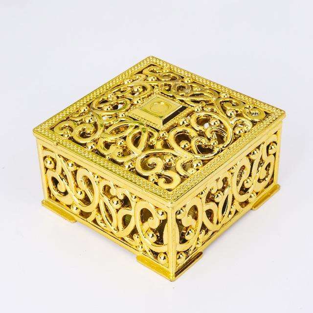 12 PCS Mini Candy Box Openwork Pattern Square Gift Box, Size:6x6x3.2cm(Glod)