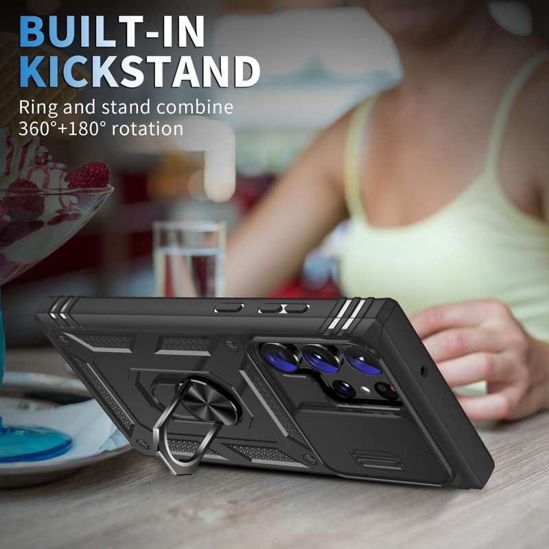 For Samsung Galaxy S24 Ultra 5G Sliding Camshield TPU + PC Phone Case with Holder(Black)