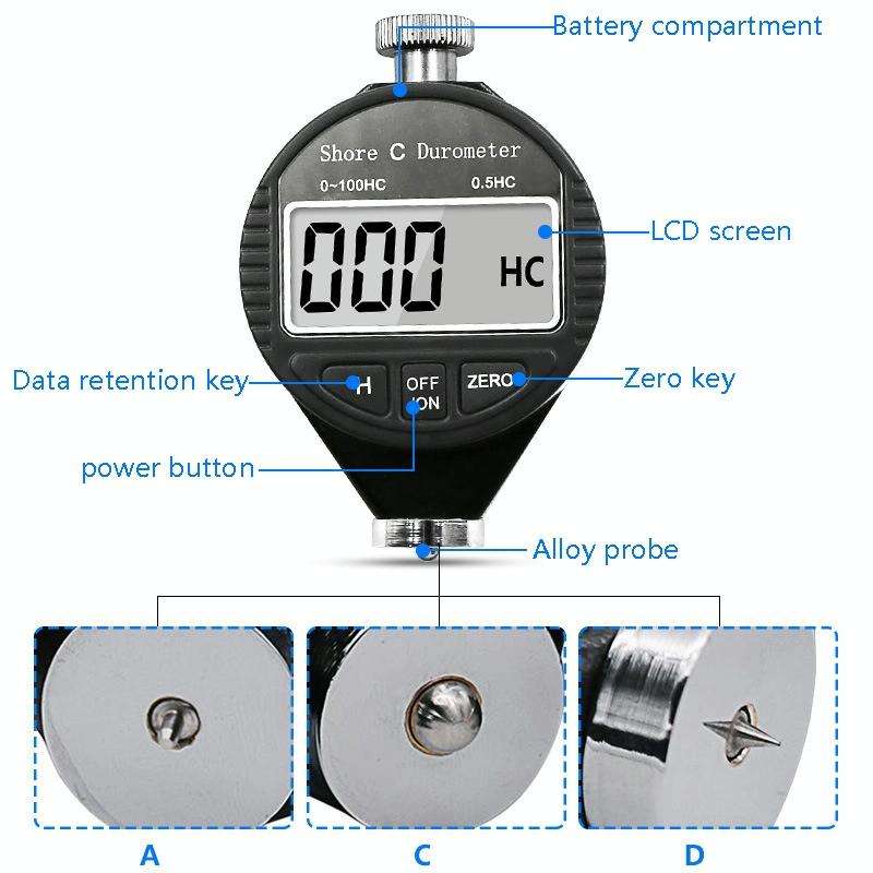 Electronic Digital Display Hard Meter Plastic Rubber Silicone Tire Hardness Meter, Model: 0-100HA A