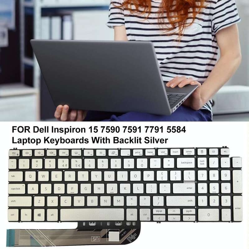 For Dell Inspiron 15 7590 / 7791 / 5584 US Version Backlight Laptop Keyboard(Silver)