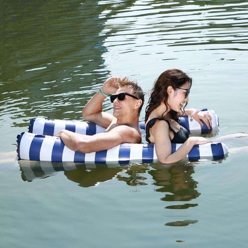 Inflatable Recliner On Water Foldable Backrest Floating Bed Inflatable Floating Row, Style Stripe...