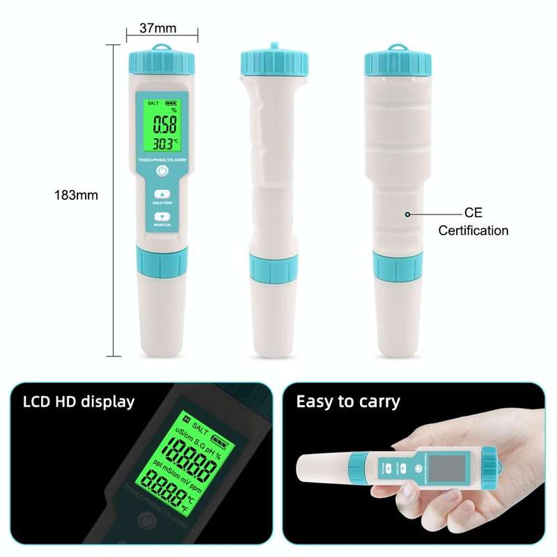 C-600A 7 In 1 Temperature/Salinity/PH/TDS/EC/ORP/SG Monitoring Pen(without Battery and Powder)